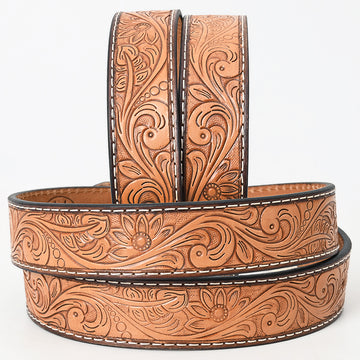 BAR H EQUINE 32 - 42 In Floral Hand Tooled Western Genuine Leather Belt Brown